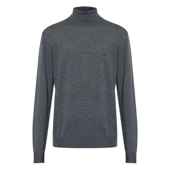 Etro Men Logo-Embroidered Wool Turtleneck Sweater